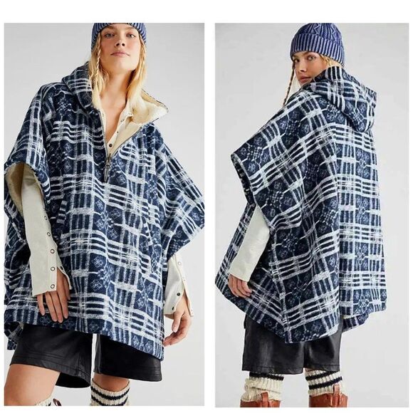 Free People Sweaters - Free People Miss You Hooded Faux Fur Winter Poncho Oversized Batwing Sleeves